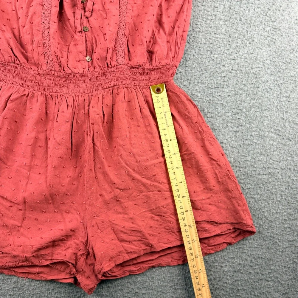 Aeropostale Women's S Small Rust Red Swiss‎ Dot Lace Trim Button Front Romper